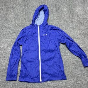 Columbia Jacket Youth XL 18/20 Blue Hooded Lightweight Windbreaker Full Zip